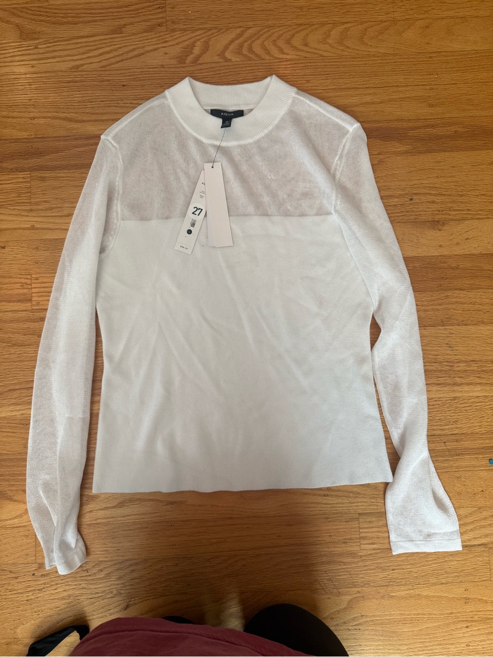 Aqua White Sheer Long-Sleeve Knit Top